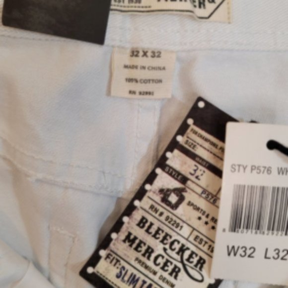 Bleecker Mercer P576 Men's White Denim Comfort Slim Taper Fit Jeans Size 32 X 32 - Picture 4 of 7